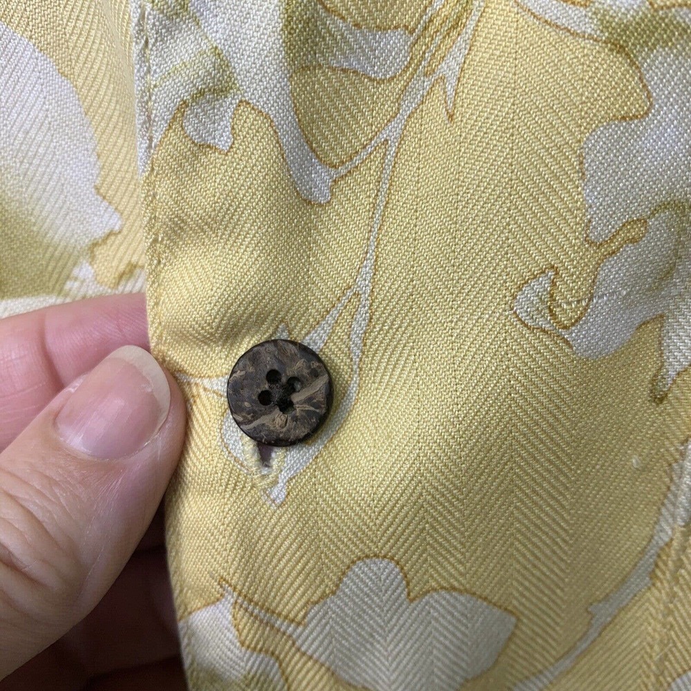 Jos A Bank Hawaiian Shirt Mens Large Yellow White Flowers Silk Relaxed Aloha - Picture 5 of 11